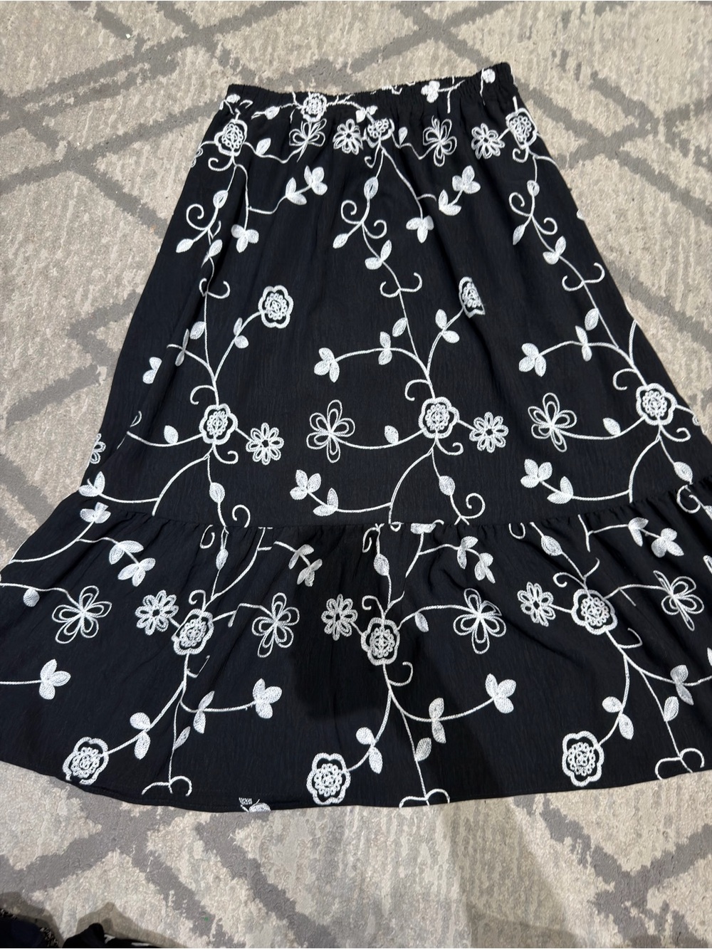 Black Floral Embroidered Midi Skirt - Brand Unknown
